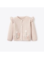 Flutter Sleeve Hand Embroidered Baby Cardigan - Taupe 9-12M
