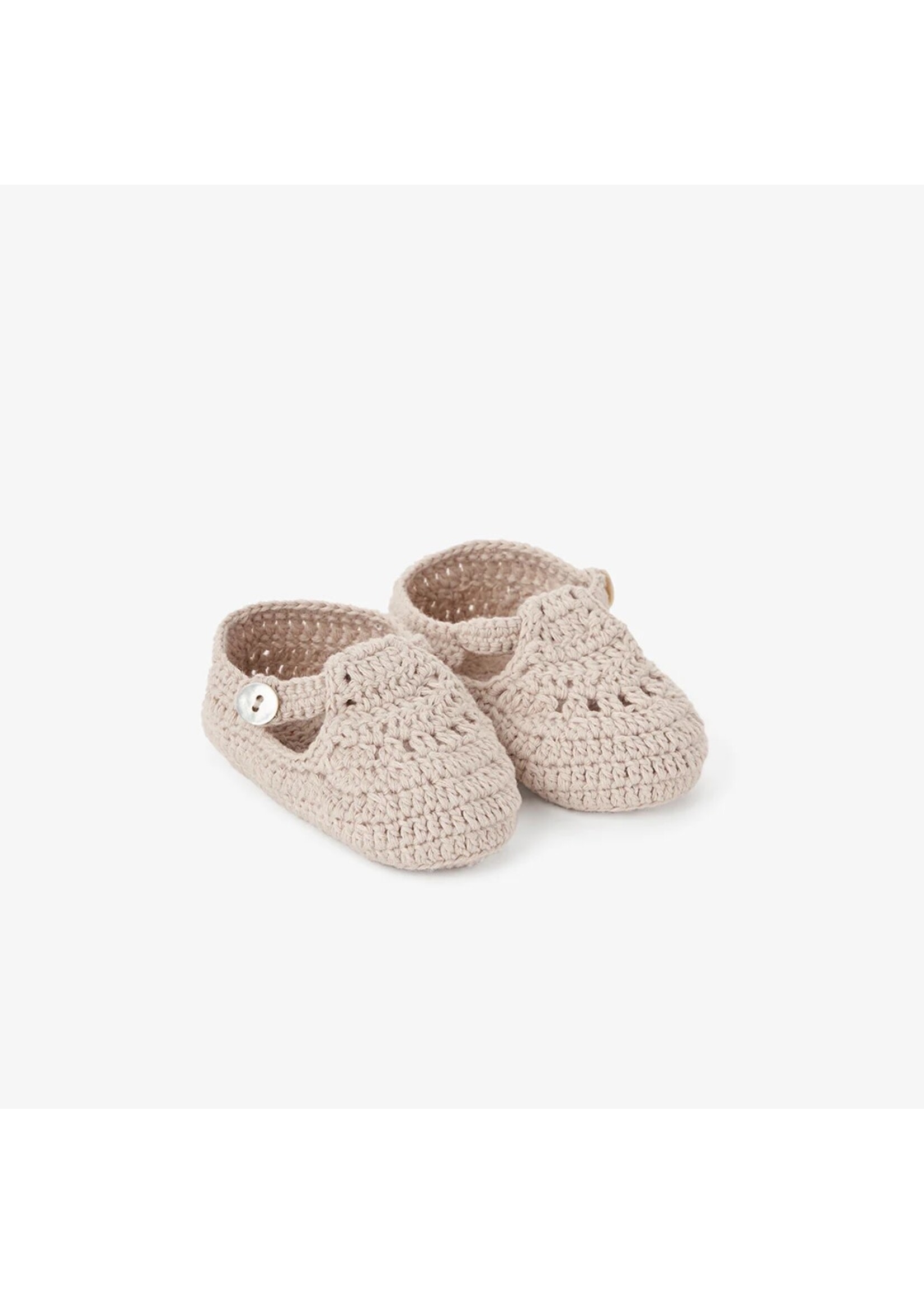 T-Strap Hand Crocheted Baby Booties - Taupe