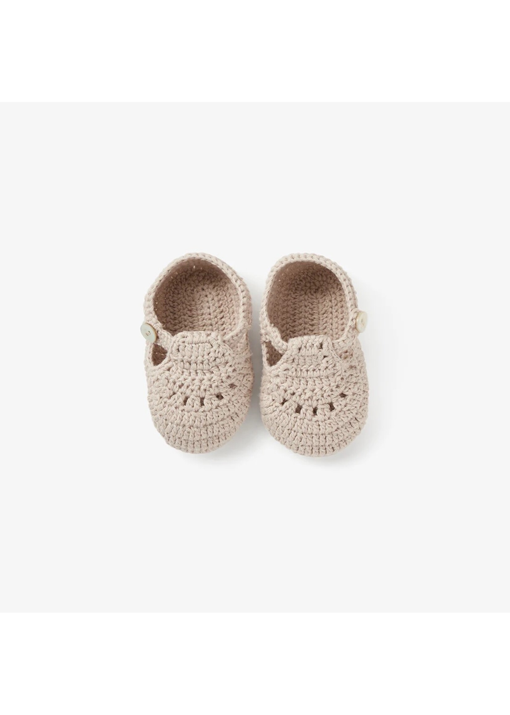 T-Strap Hand Crocheted Baby Booties - Taupe