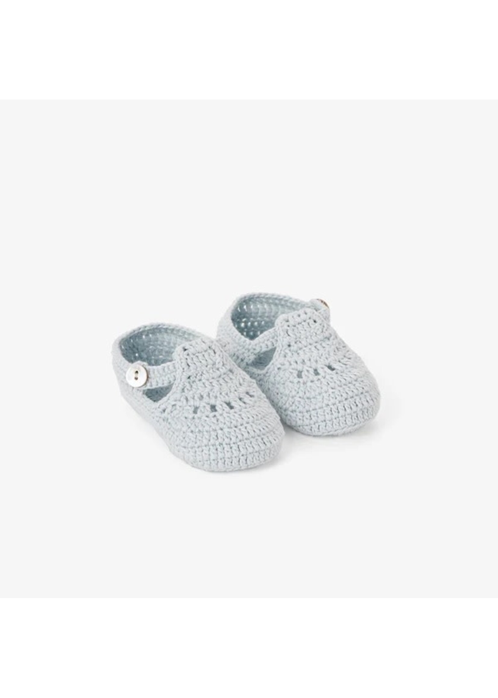 T-Strap Hand Crocheted Baby Booties - Pale Blue