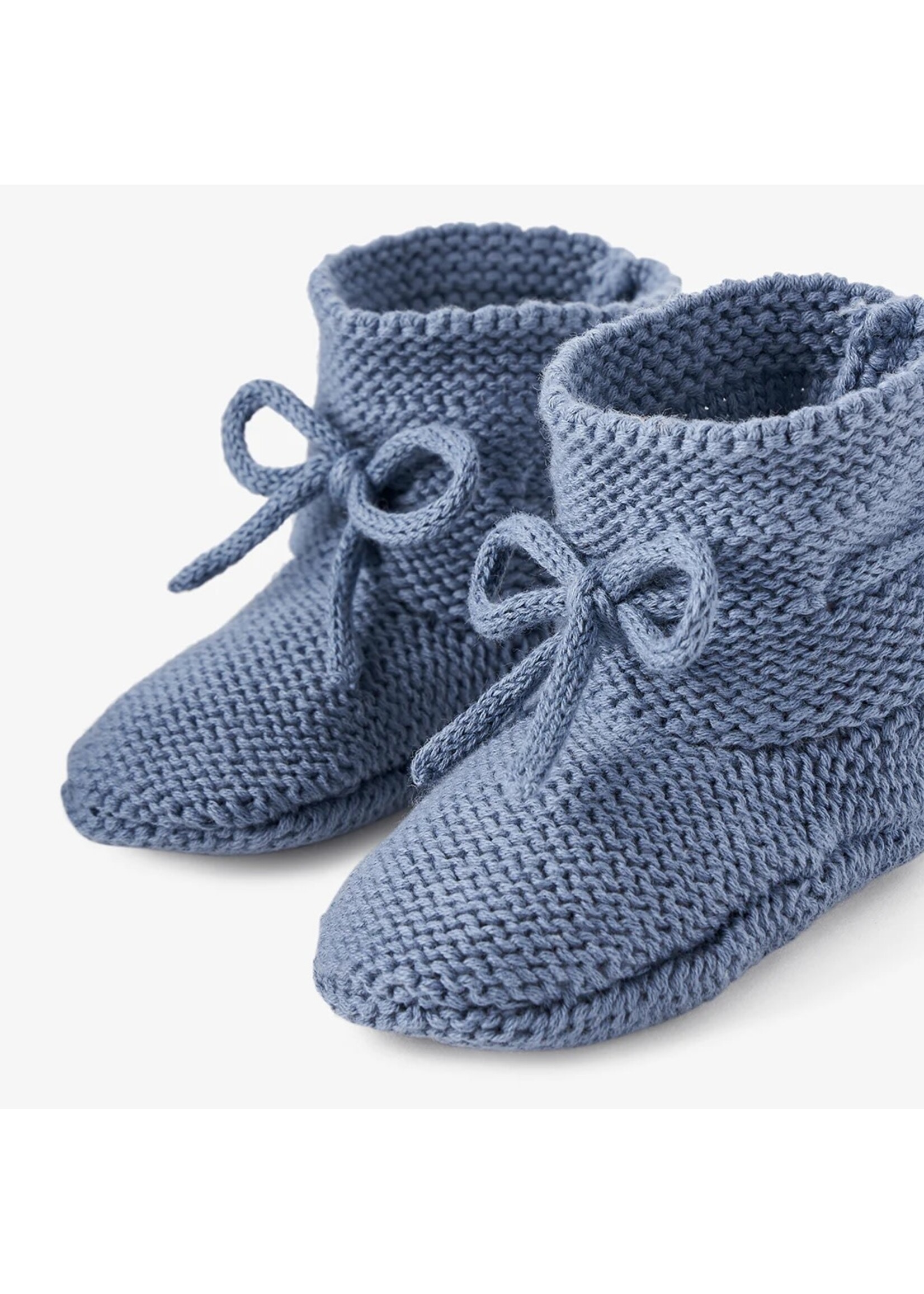 Garter Knit Baby Booties - Slate Blue