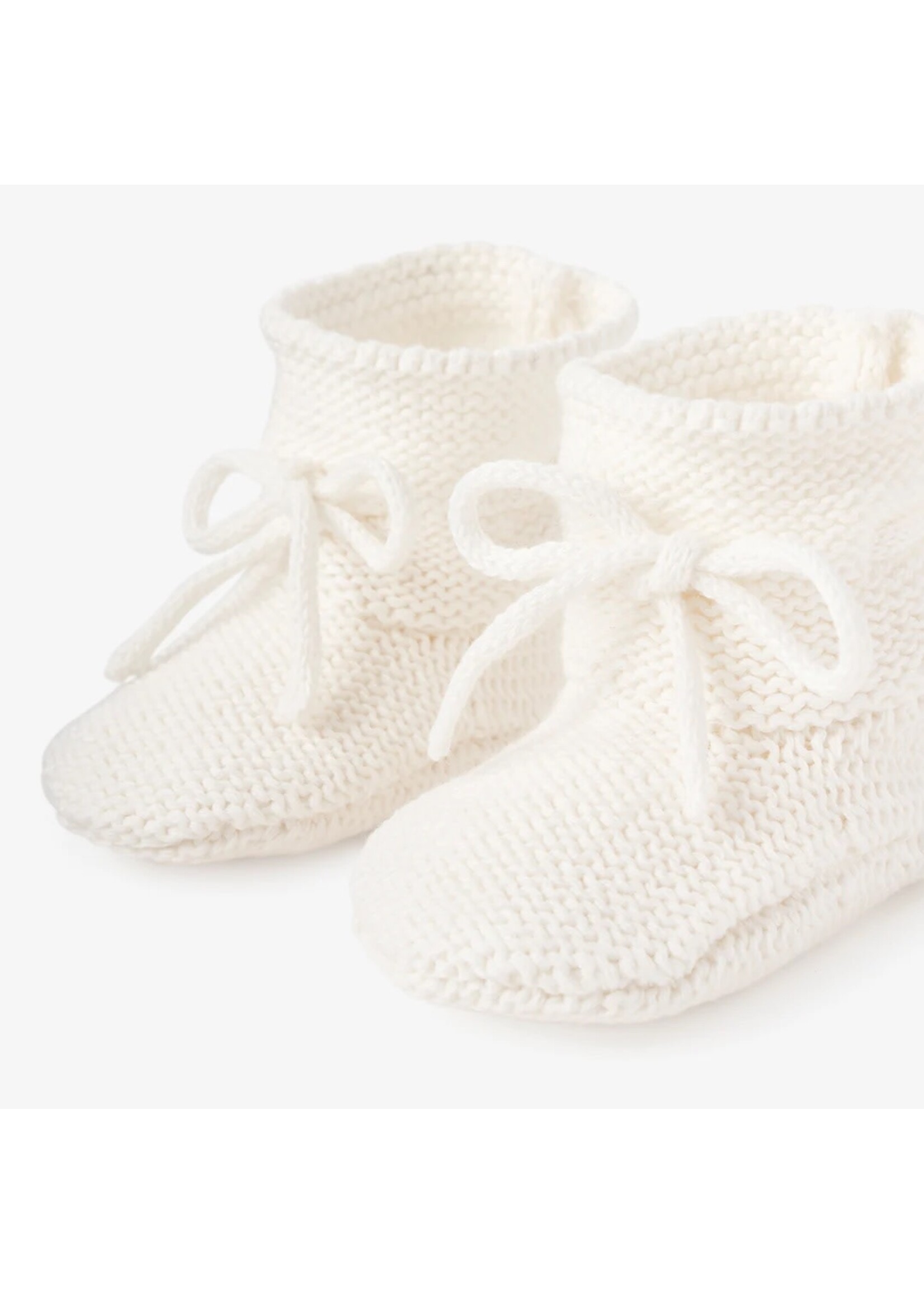 Garter Knit Baby Booties - White