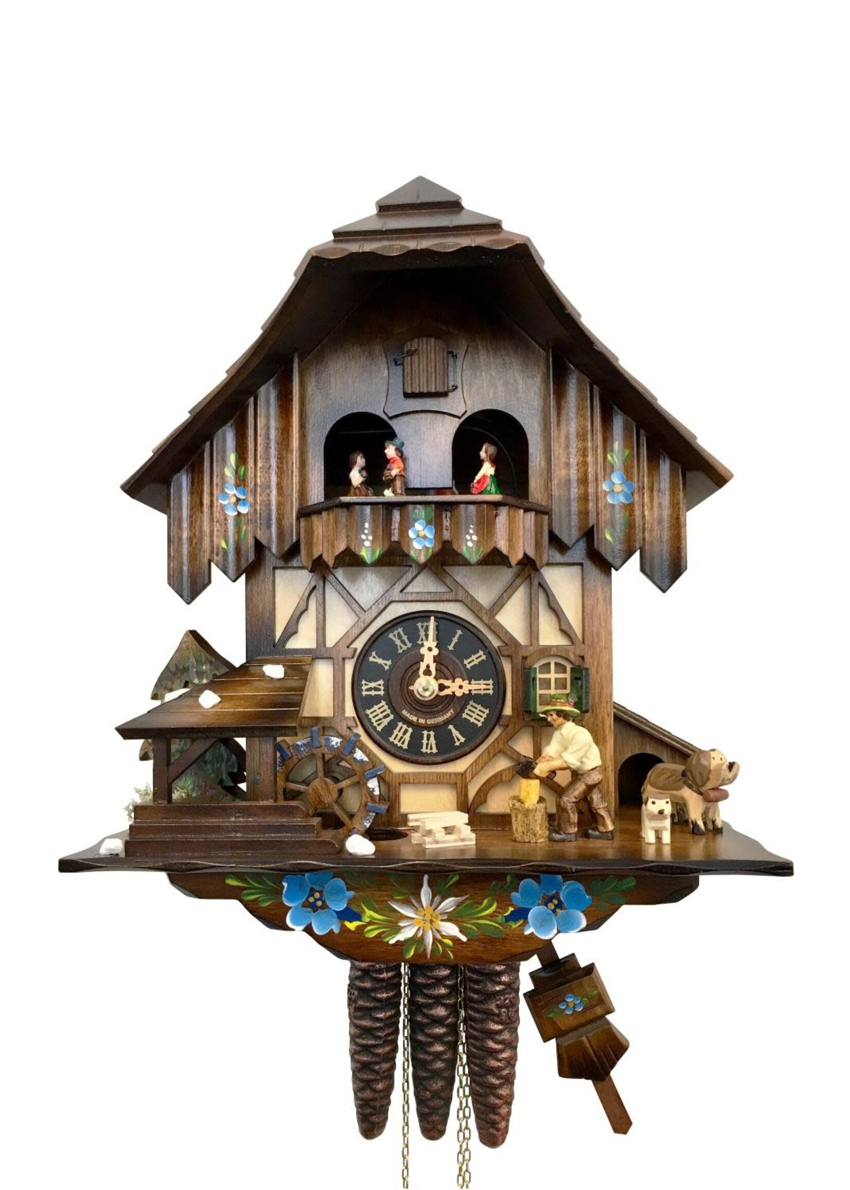 German Cuckoo Clock - Chalet with  Woodchopper and Dogs (mechanical)