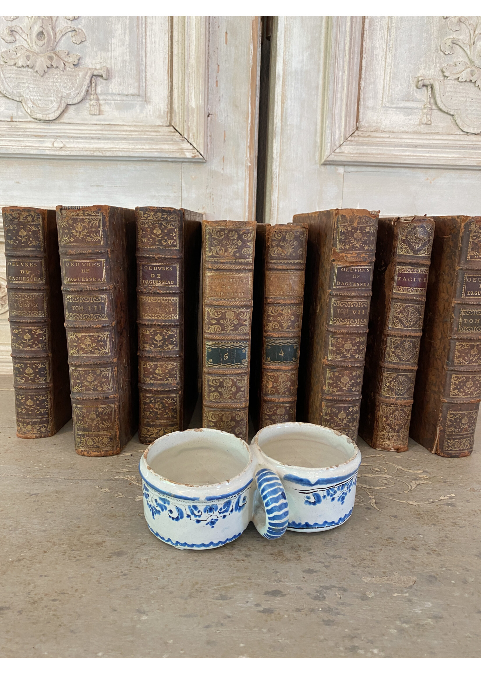 Antique & Vintage Antique 18th Century French Blue & White Double Stoneware Bowl