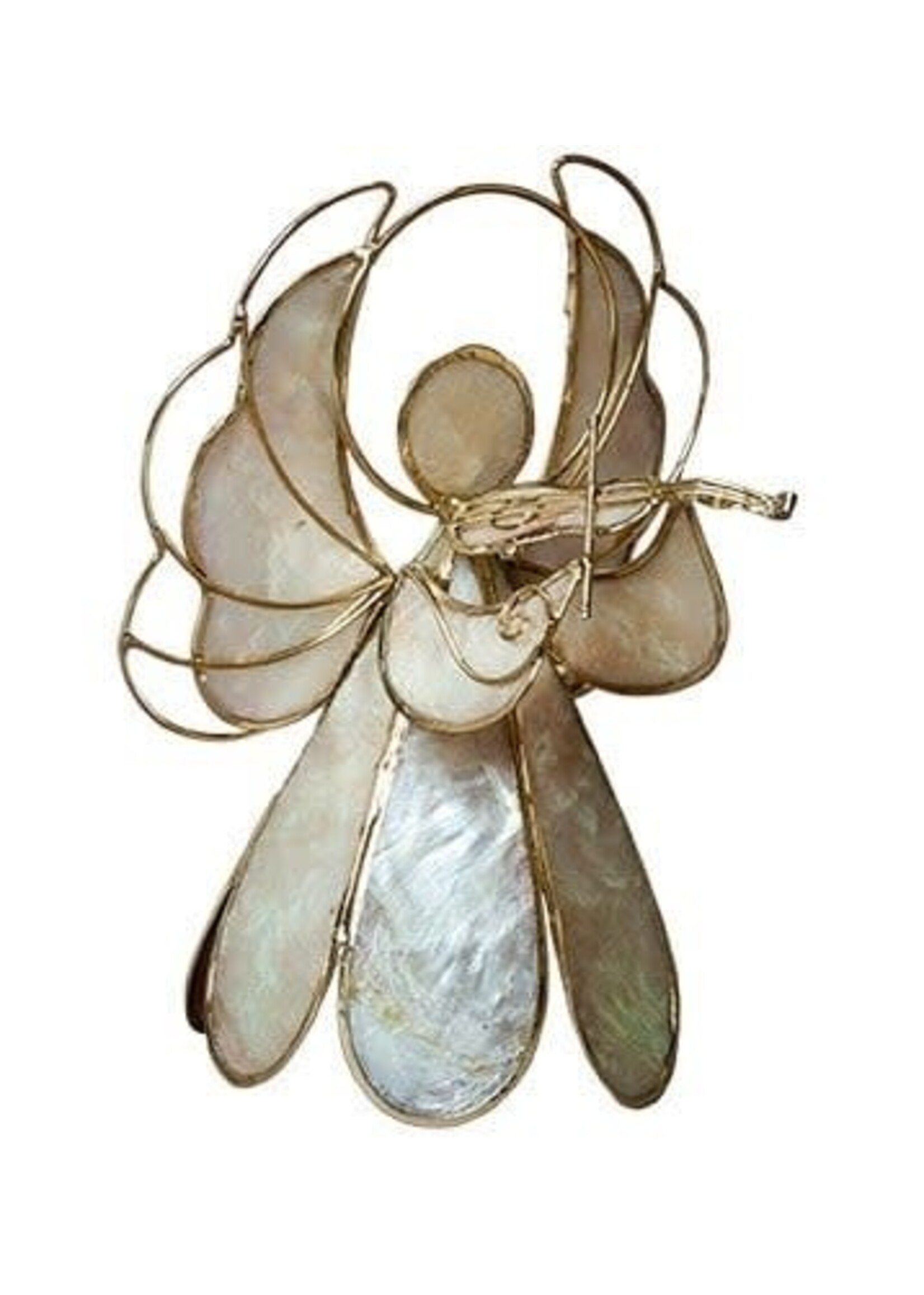 Ornament - Angel - Capiz with Violin Gold 4.75"