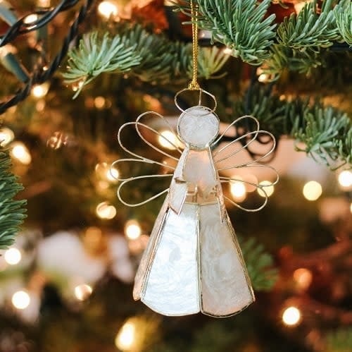 Ornament - Angel - Capiz with Book Gold