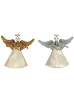 Ornament - Angel - Capiz with Glitter Wings White/Silver 5"