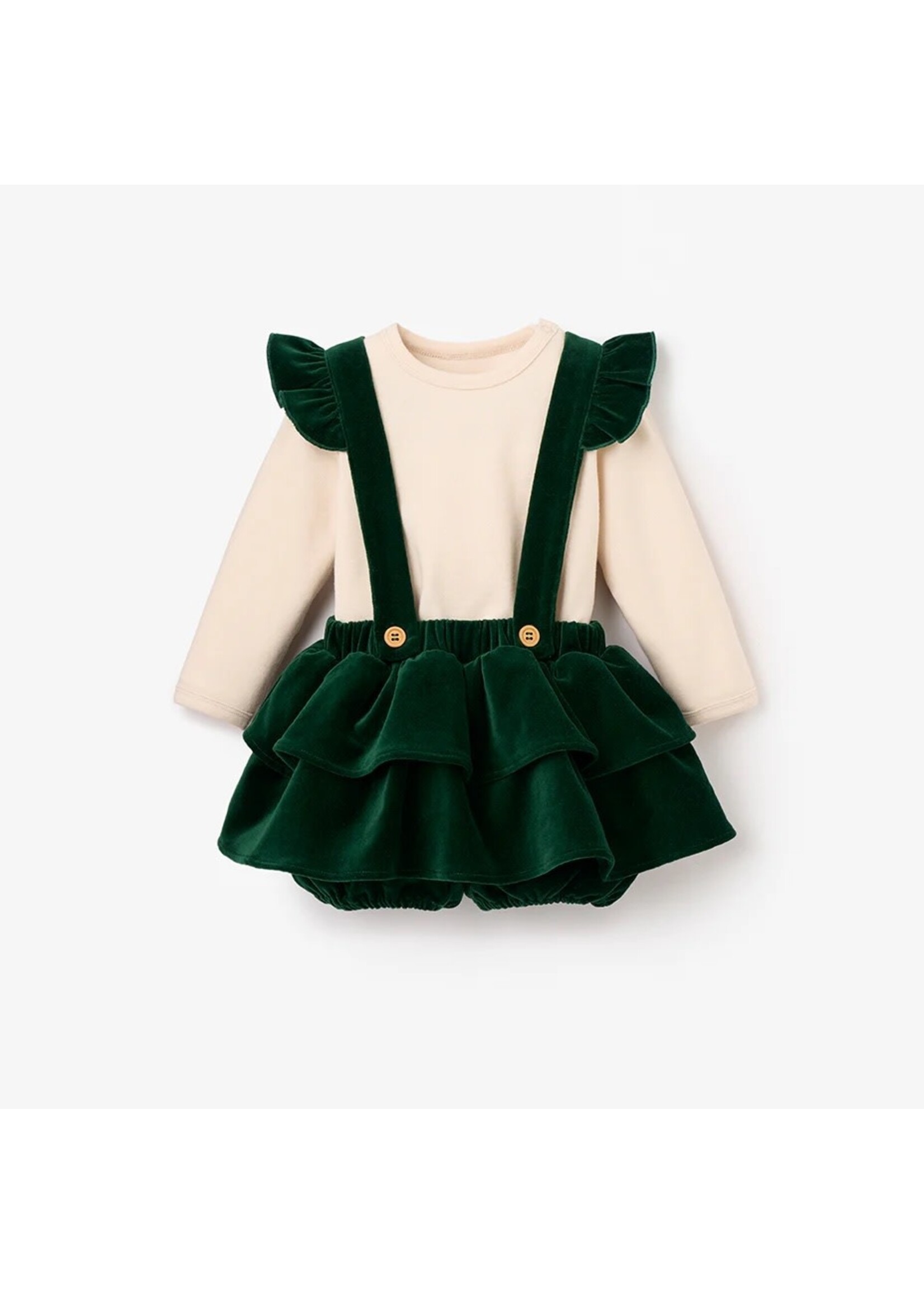 Bodysuit & Velvet Ruffle Bloomer - Green