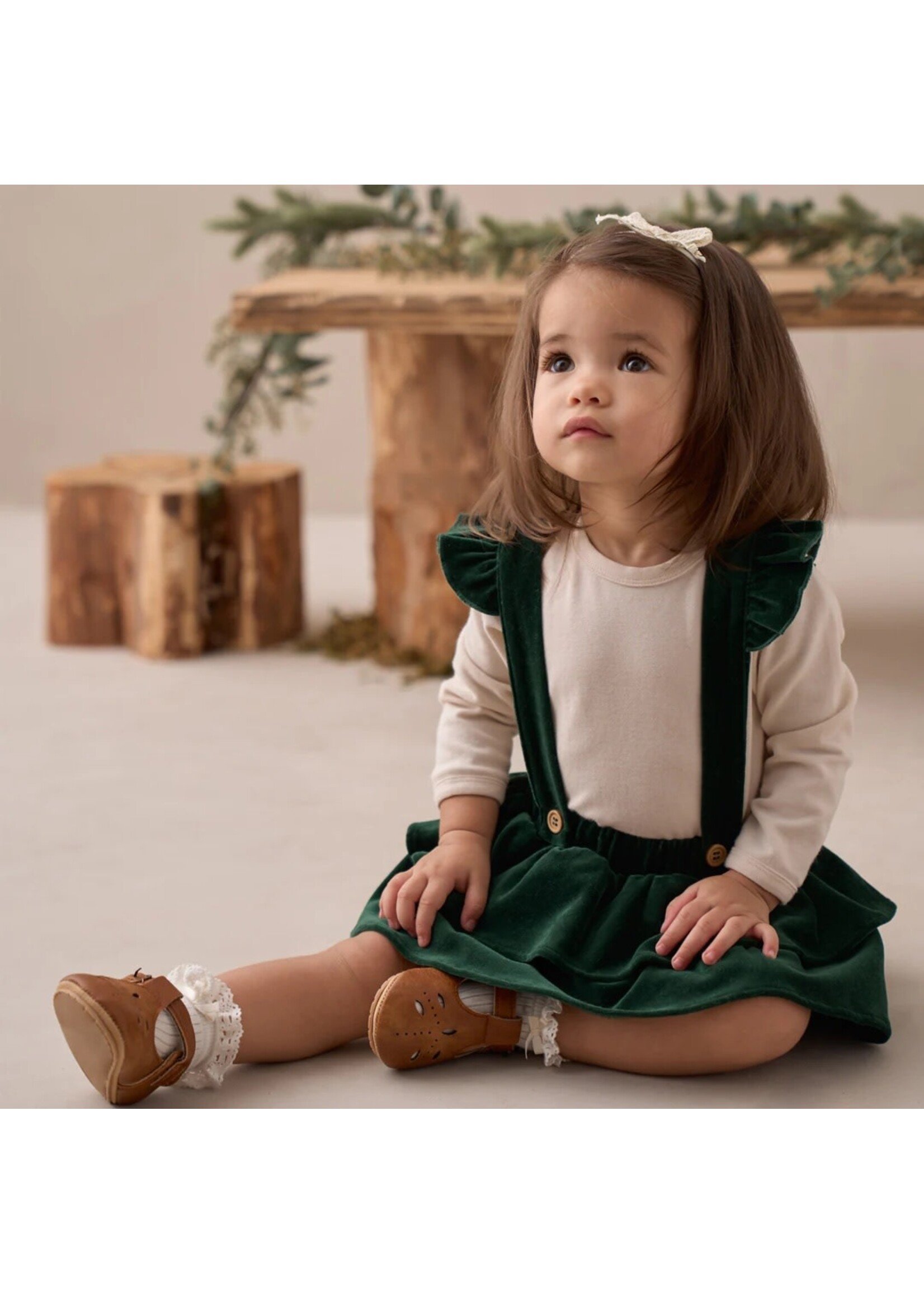 Bodysuit & Velvet Ruffle Bloomer - Green