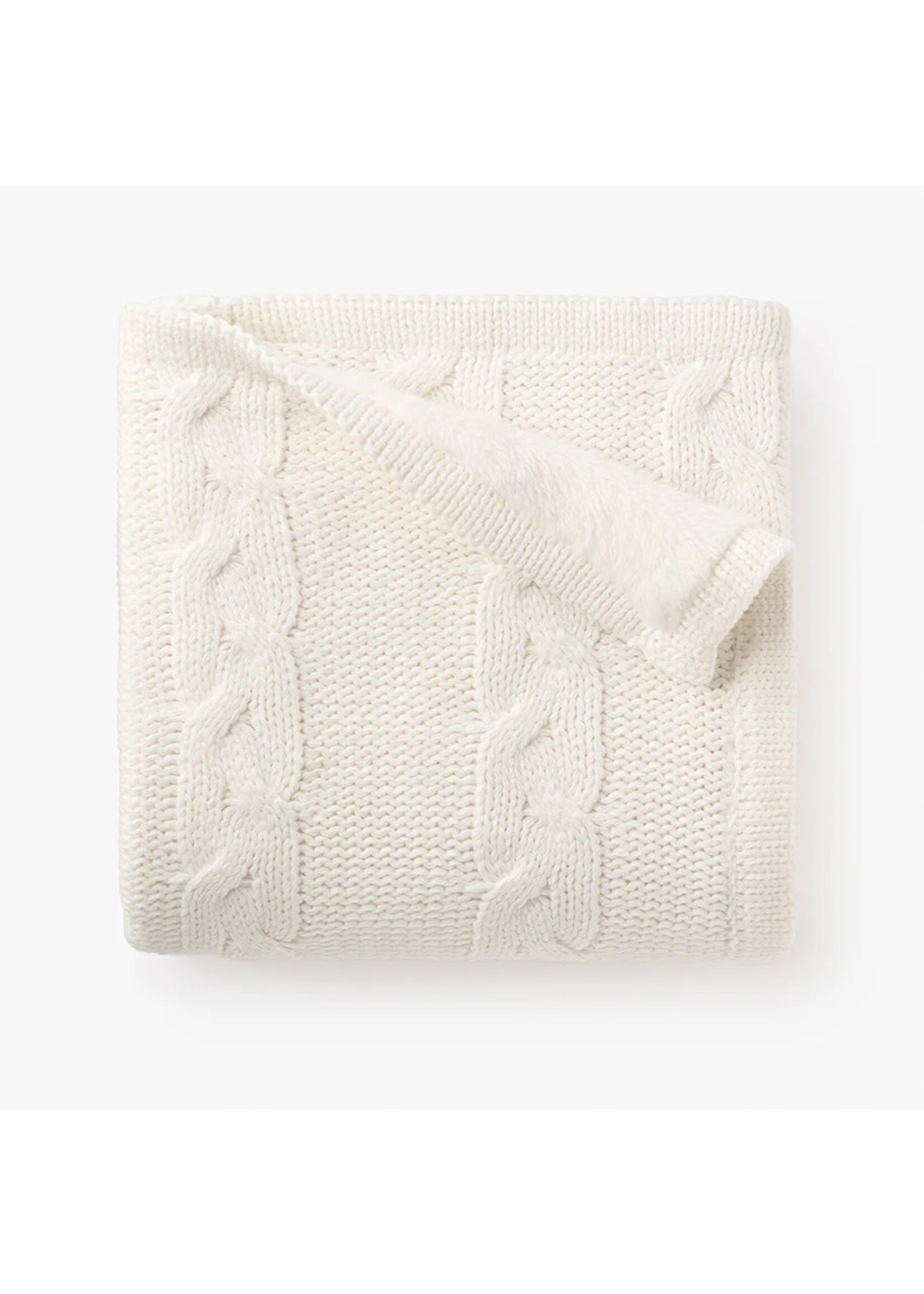 Baby Blanket - White Cable Knit with Fur Back