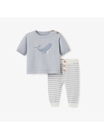 Whale Short Sleeve Sweater & Pant Set - Blue