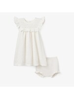 Pointelle Flutter Sleeve Knit Dress White