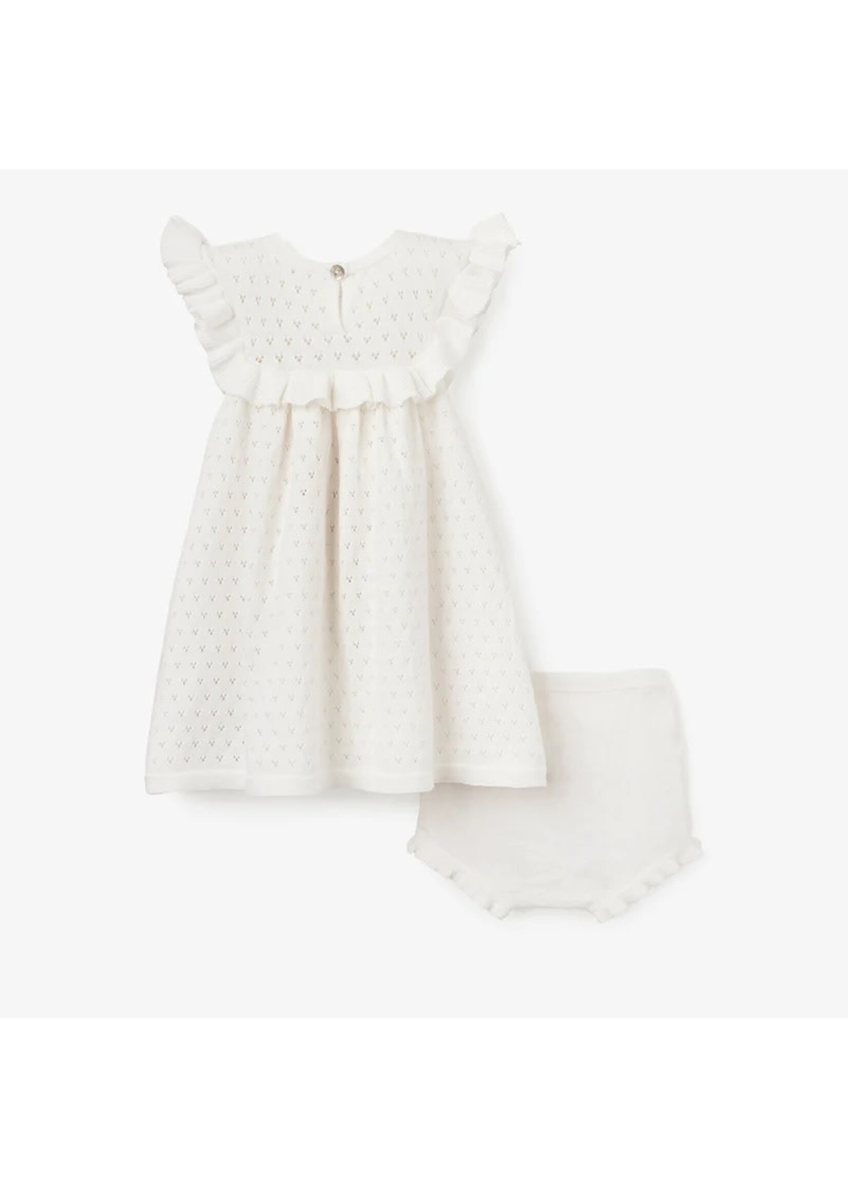 Pointelle Flutter Sleeve Knit Dress White