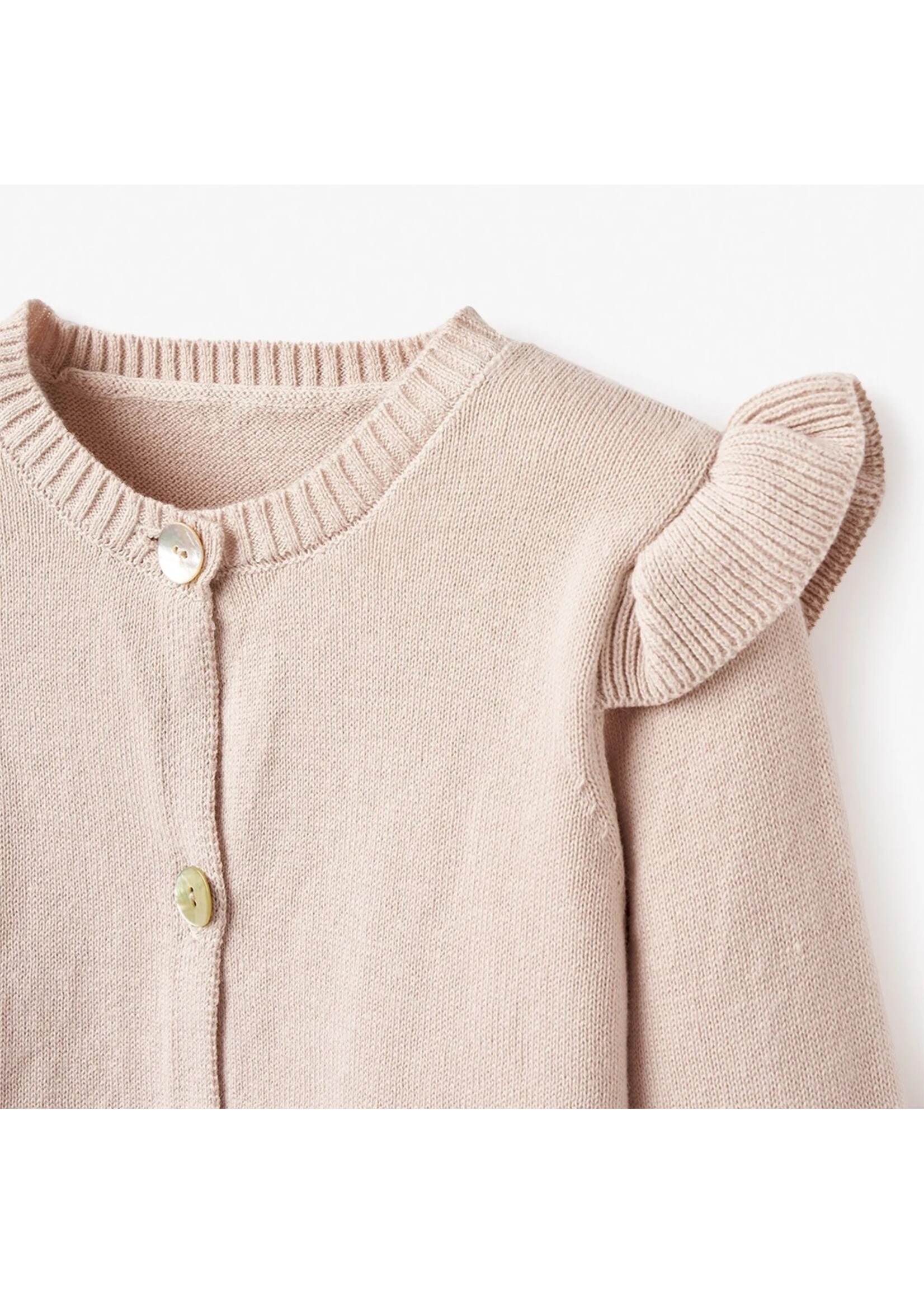 Flutter Sleeve Hand Embroidered Baby Cardigan - Taupe