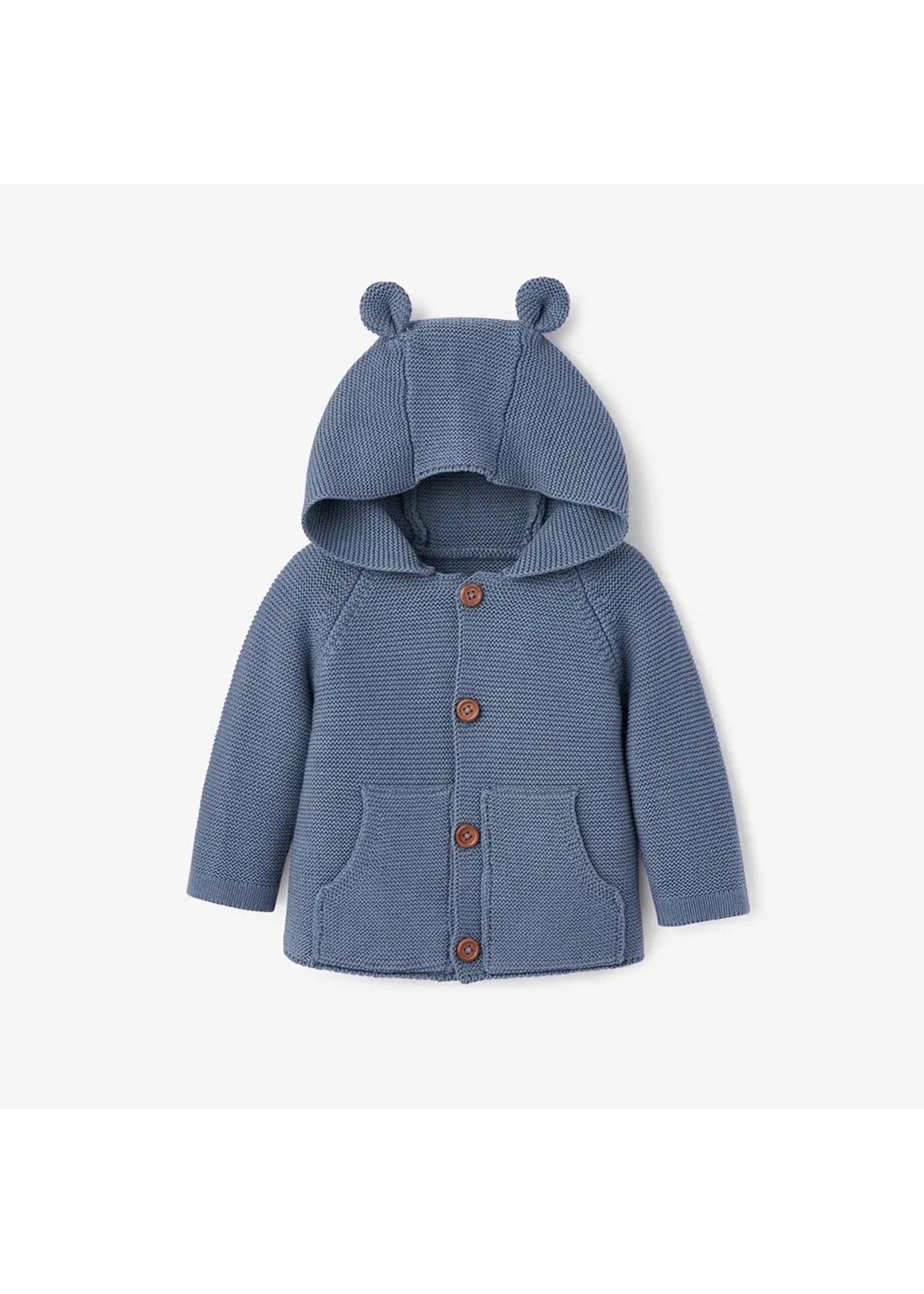 Bear Ear Hooded Knit Baby Cardigan Blue