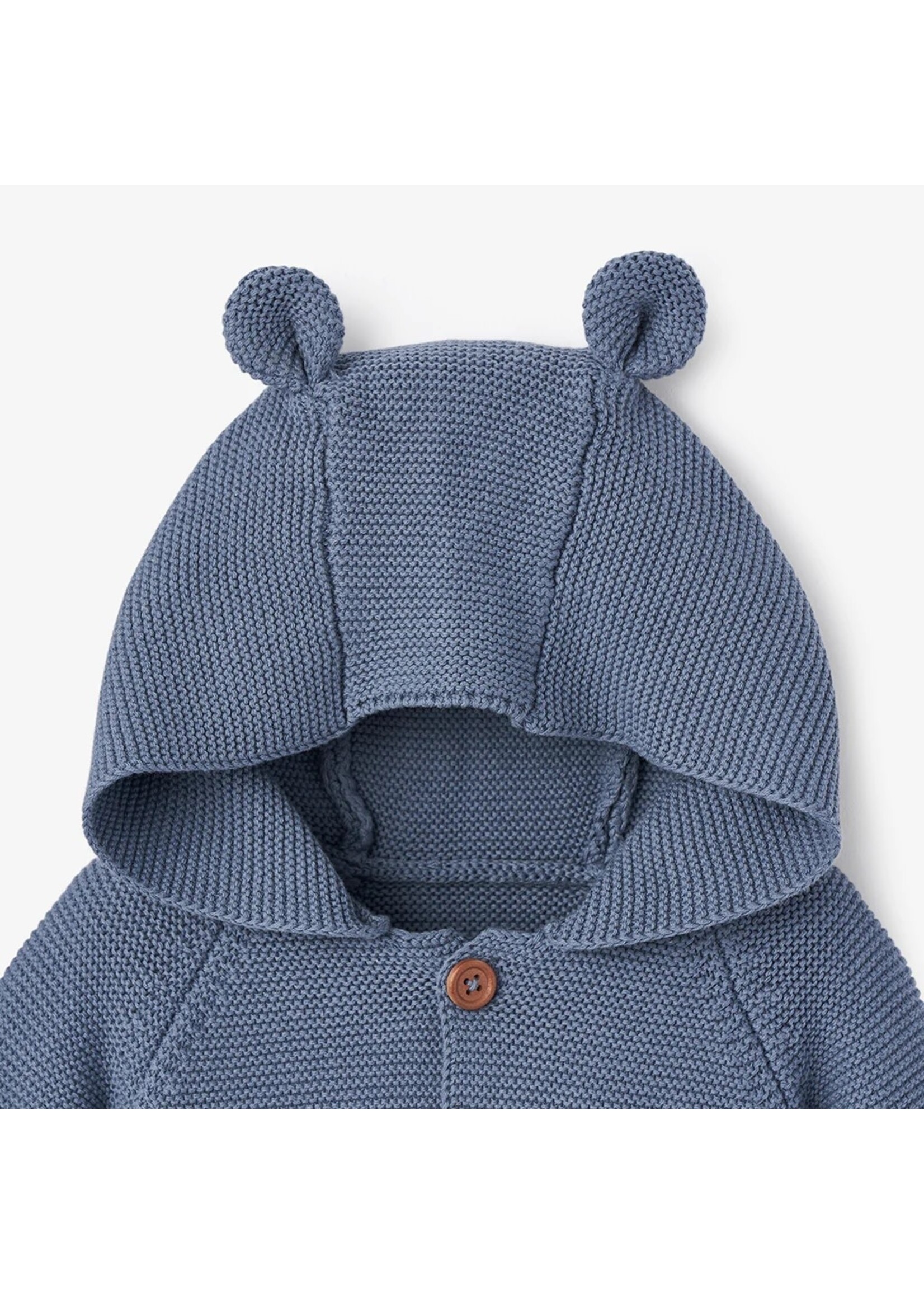 Bear Ear Hooded Knit Baby Cardigan Blue