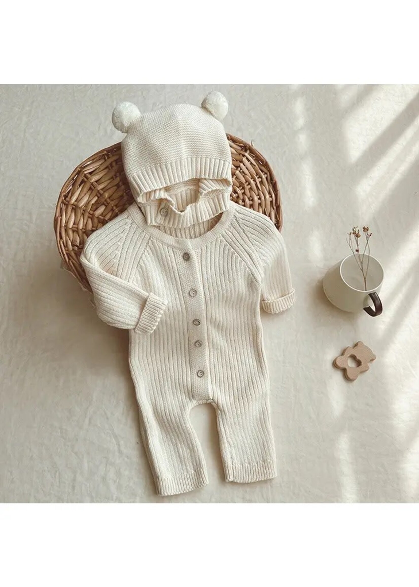 Knitted Suit With Cap - Cream