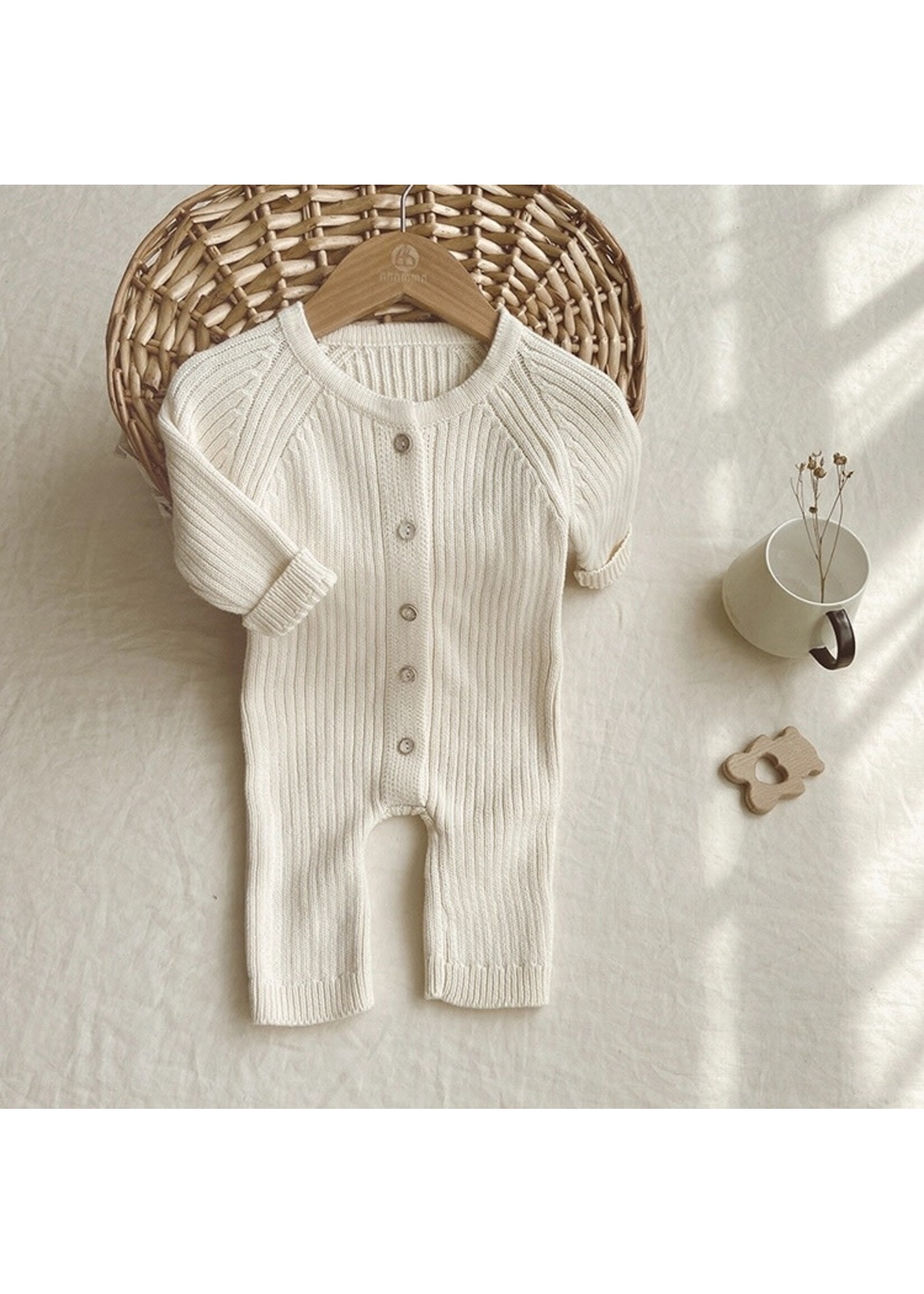 Knitted Suit With Cap - Cream