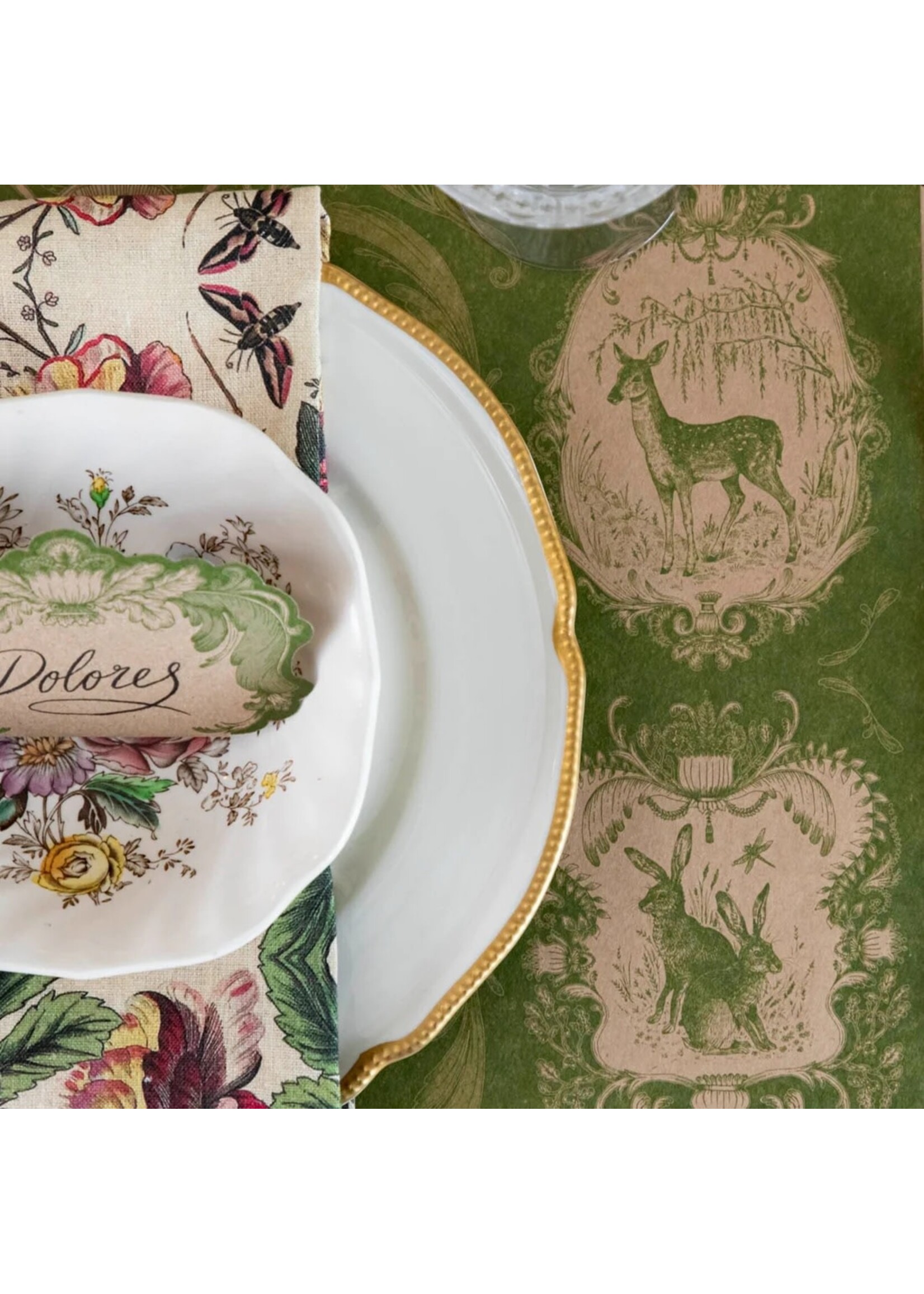 Hester & Cook Paper Placemats - Fable Toile Moss (24 sheets)