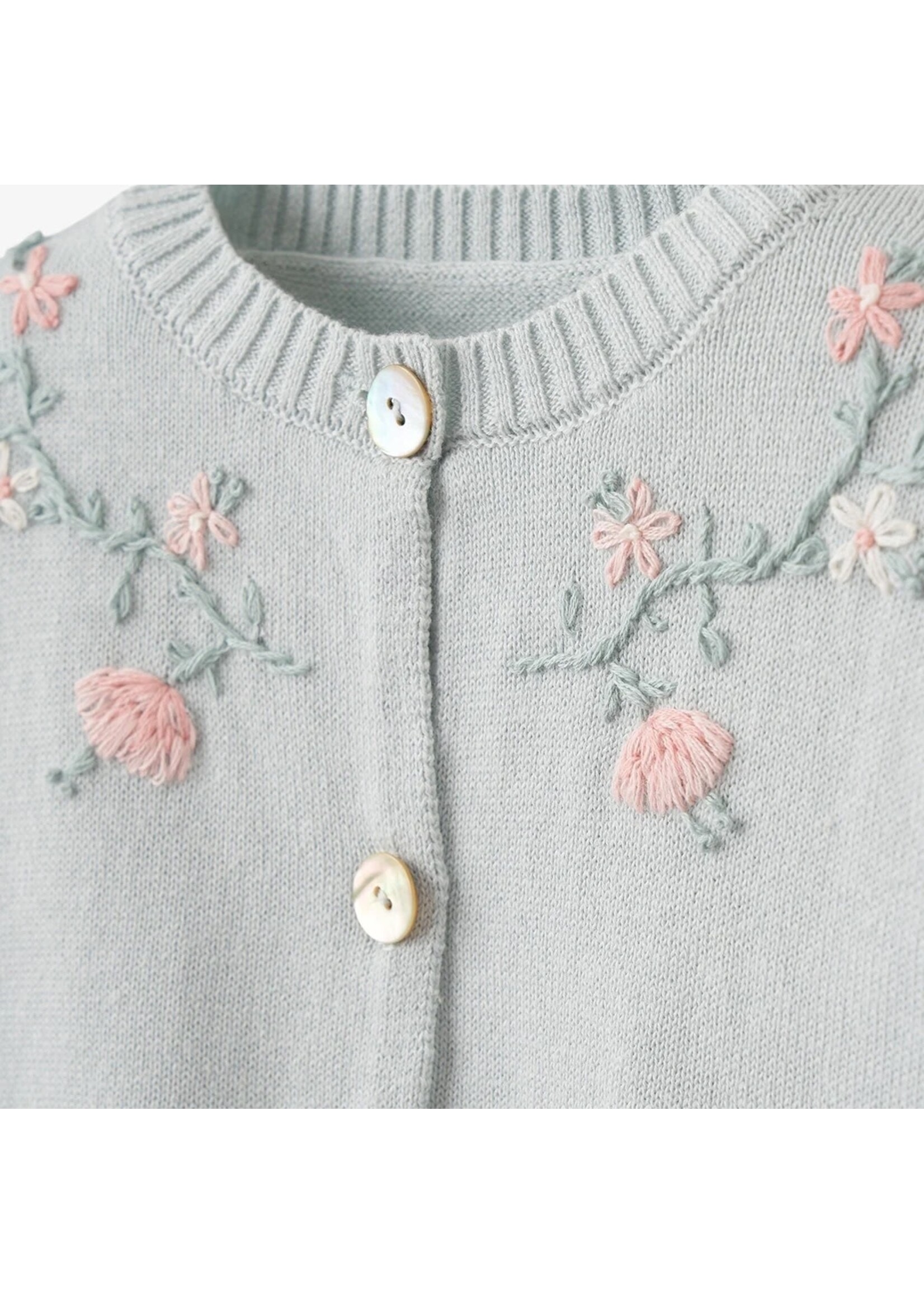 Short Sleeve Embroidered Cardigan Aqua