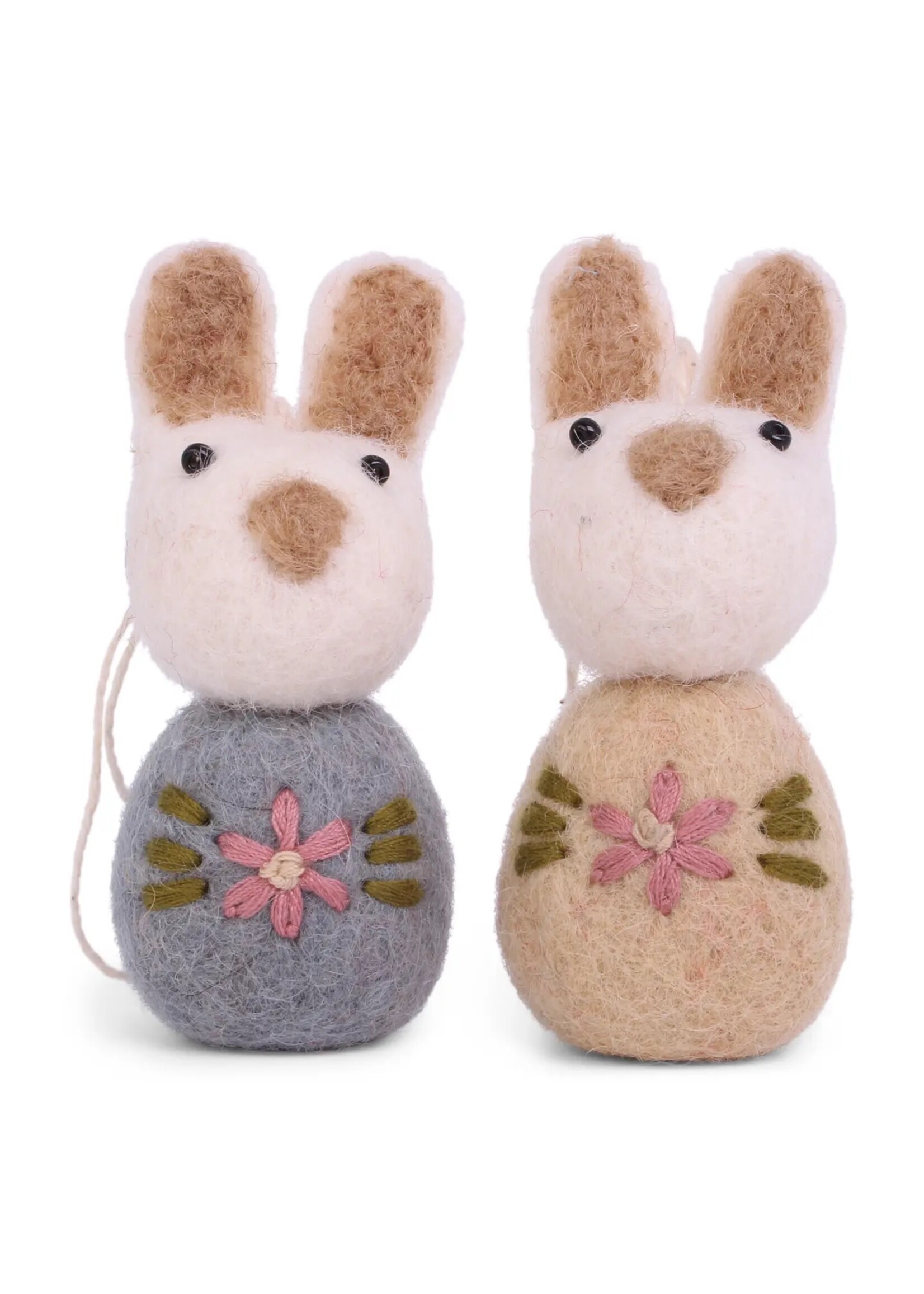 Bunny White with Flower Embroidery - Set of 2