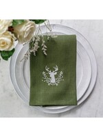 Crown Linen Trifold Napkin - Stag With Holly Berries - Evergreen