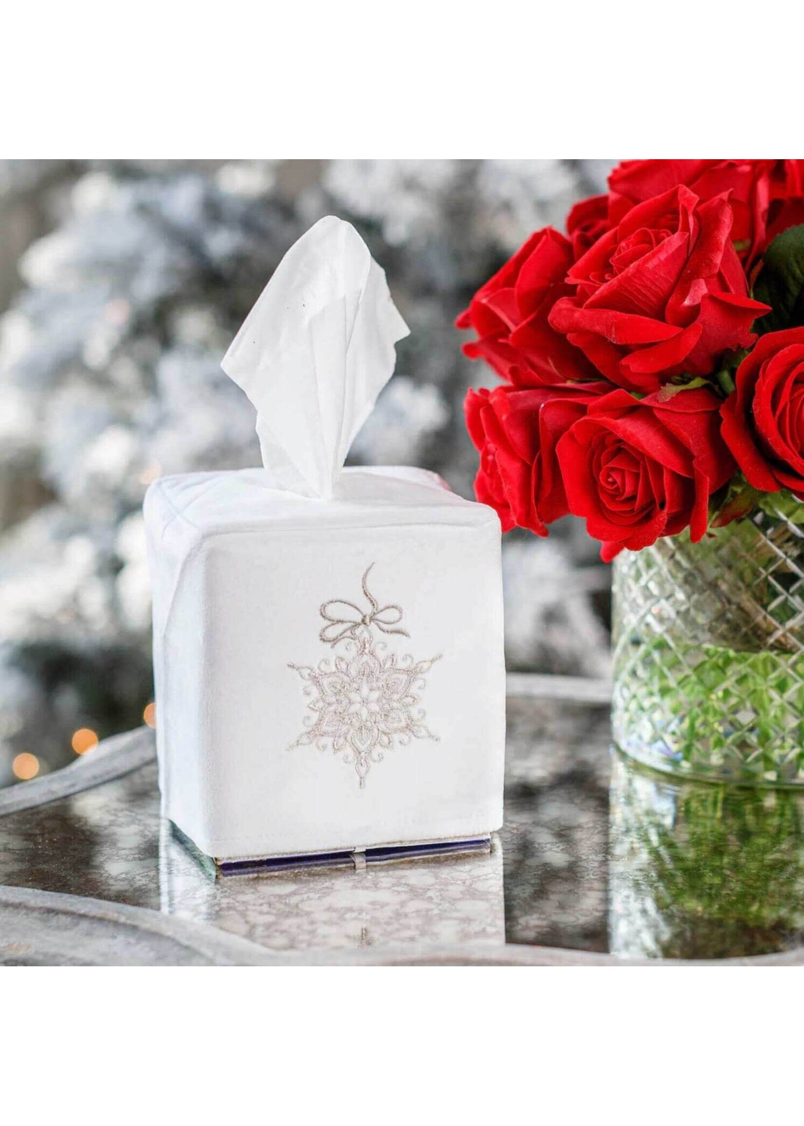 Crown Linen Tissue Box Cover - Velvet Snowflake