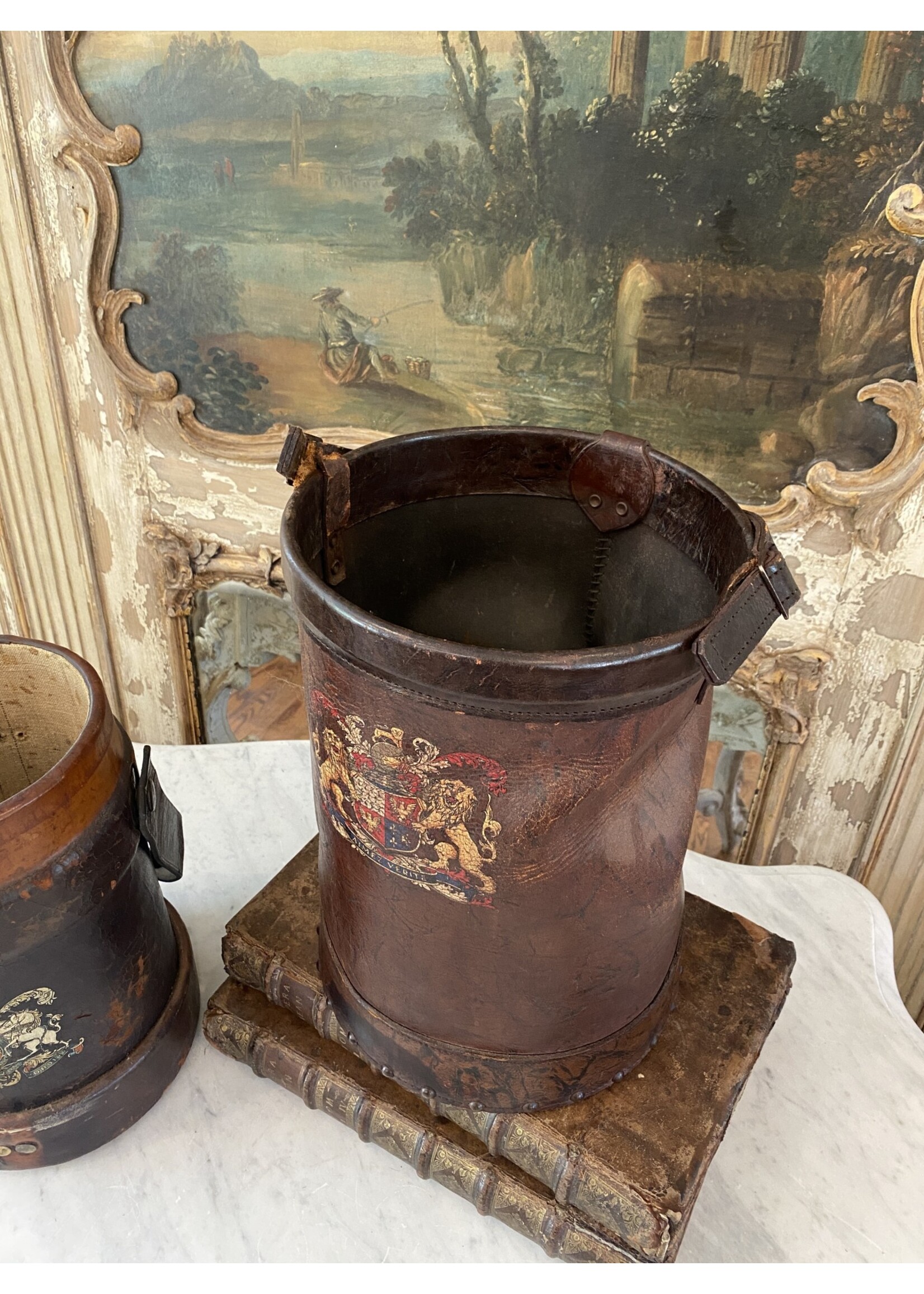 Antique & Vintage Antique Leather Shell Casing Bucket Large from England