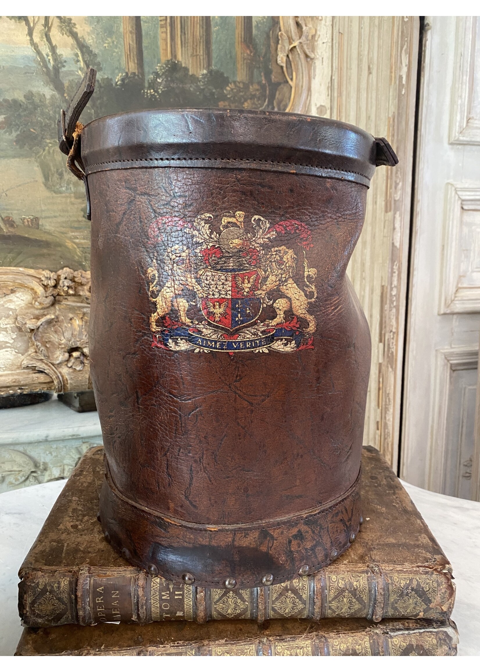 Antique & Vintage Antique Leather Shell Casing Bucket Large from England