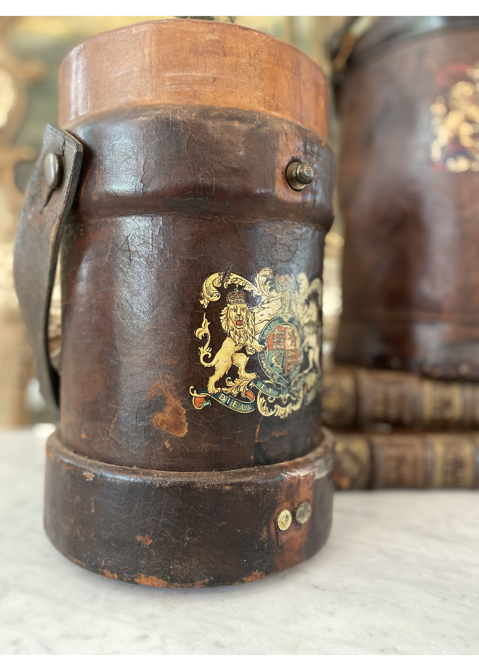 Antique & Vintage Antique Leather Shell Casing Bucket from England