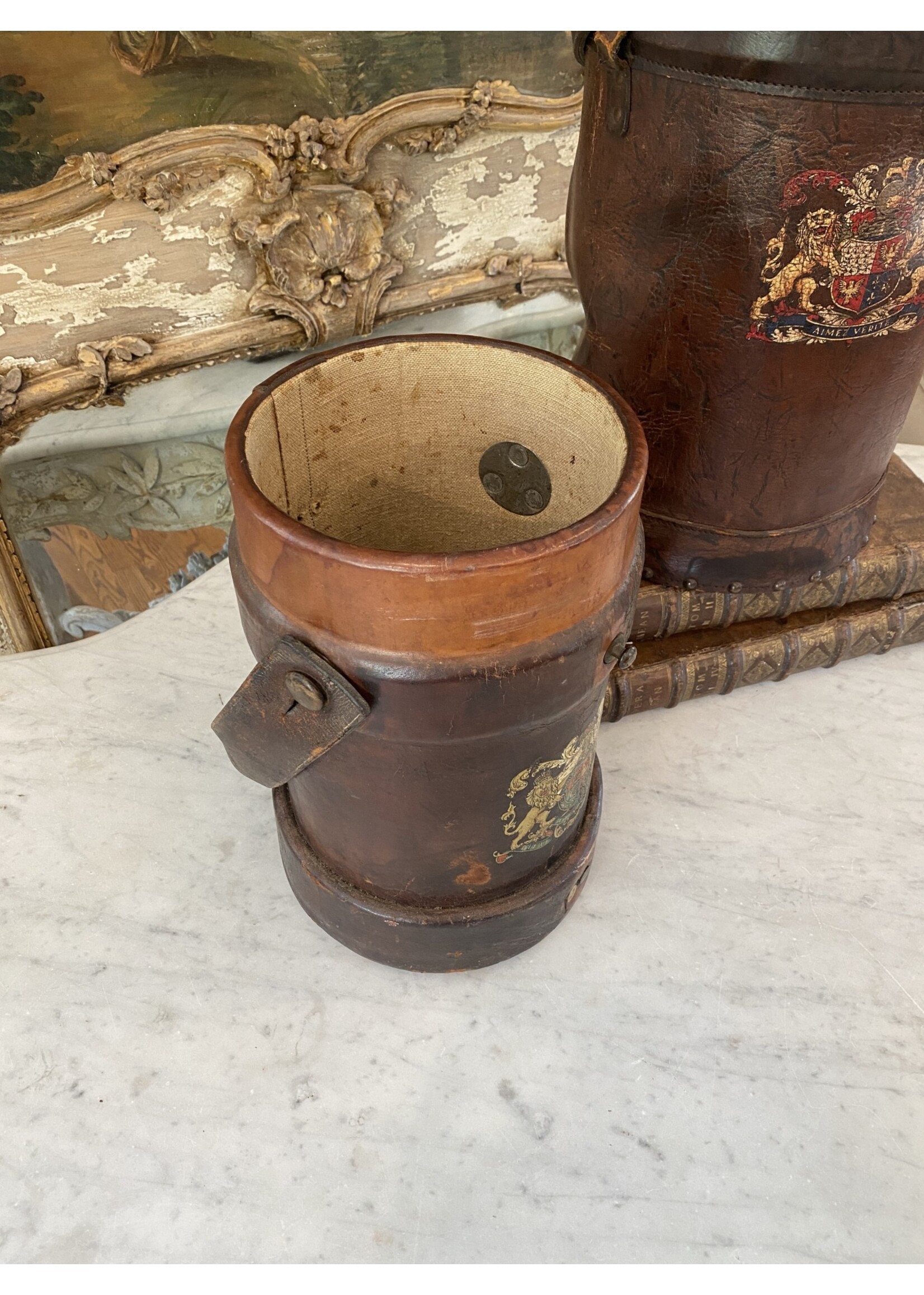 Antique & Vintage Antique Leather Shell Casing Bucket from England