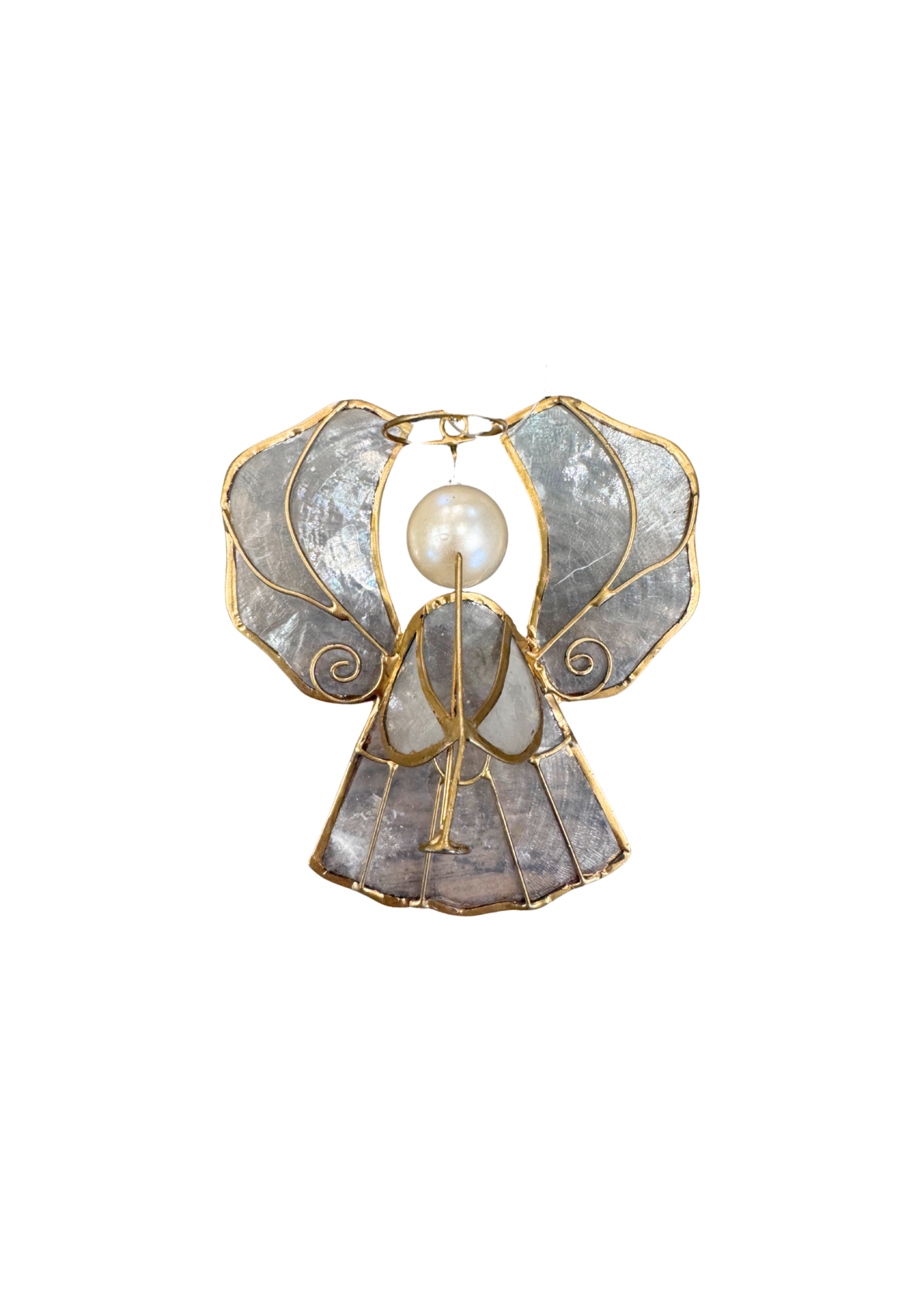 Ornament - Angel with Trumpet - Capiz Gold 4"