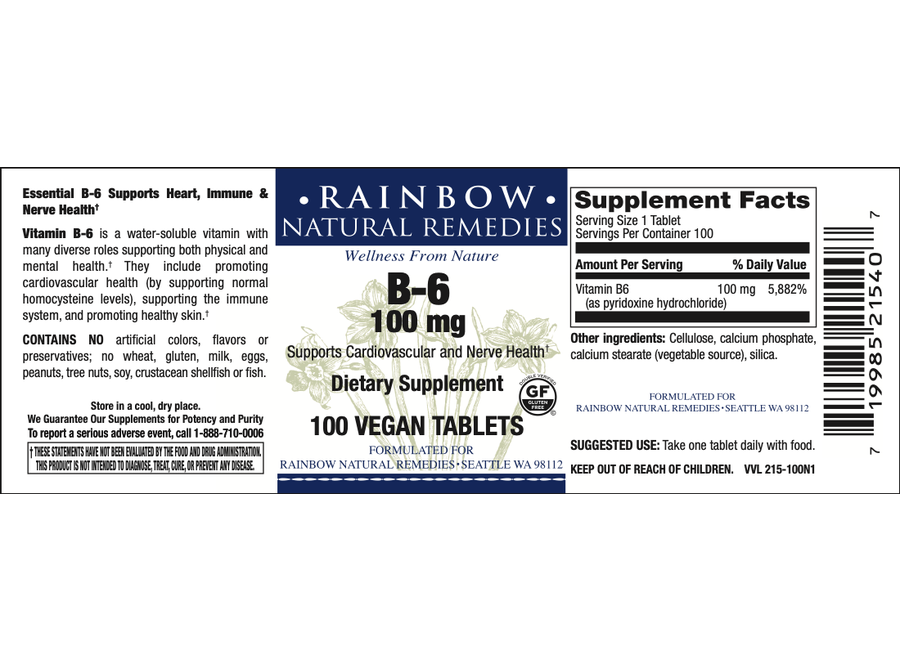 Rainbow B-6 100 mg Vegan Tabs 100