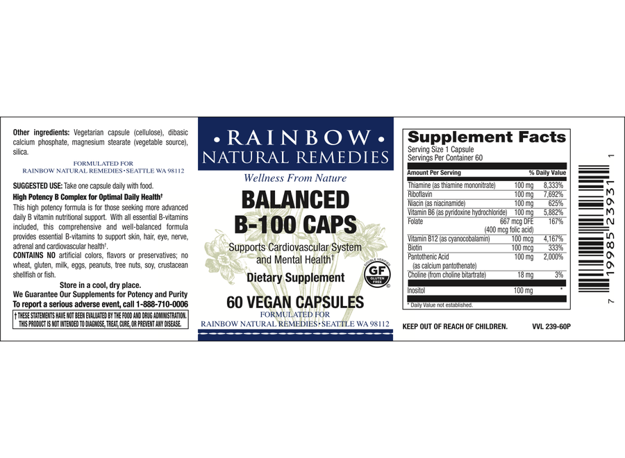 Rainbow Balanced B-100 Vegan Caps 60