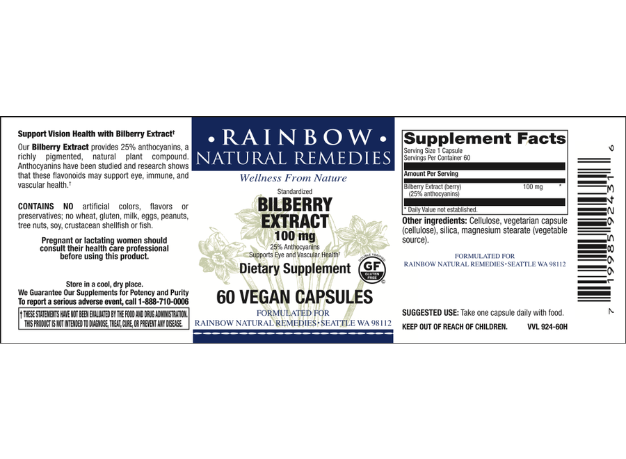 Bilberry Extract 100 mg Veg Caps 60