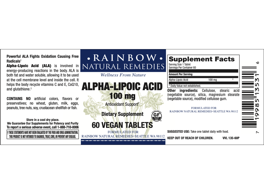 Rainbow Alpha-Lipoic Acid 100 mg Vegan Tabs 60