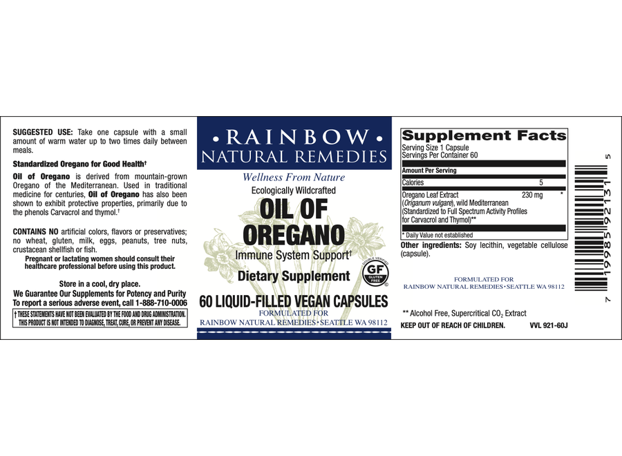 Rainbow Oil of Oregano Liquid Filled Veg Caps 60