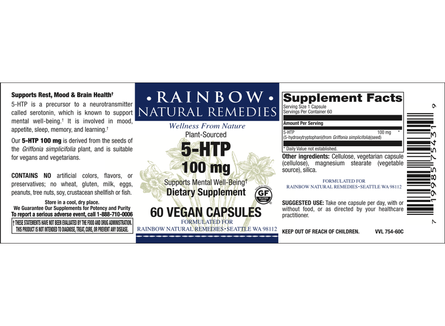 Rainbow 5-HTP 100 mg Vegan Caps 60