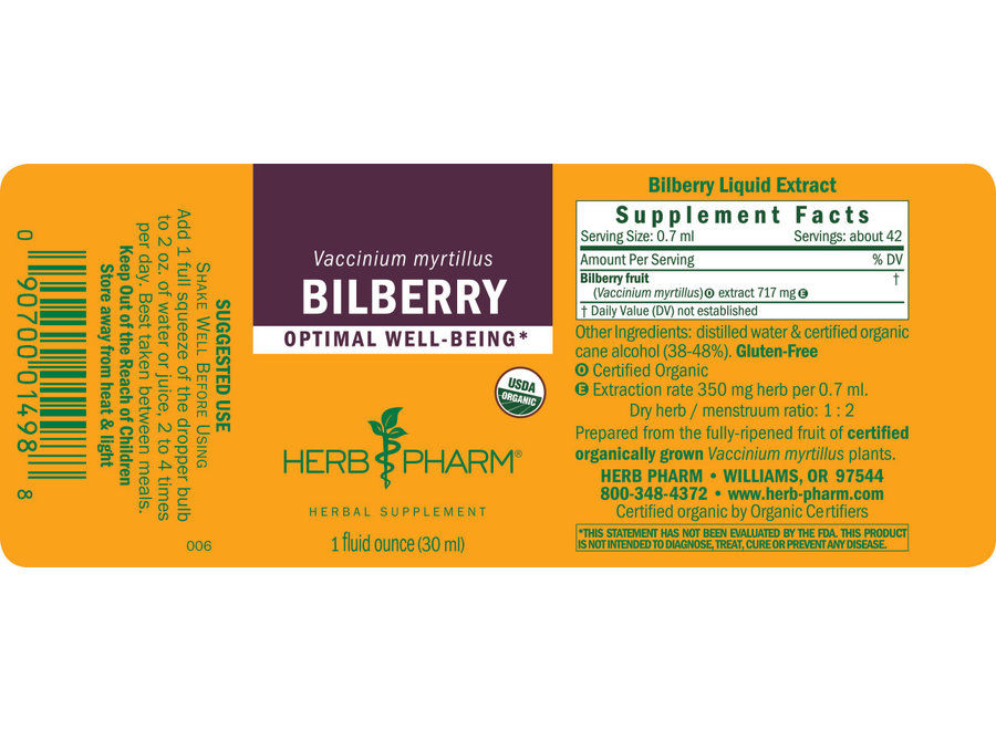 Herb Pharm BILBERRY EXTRACT 1 oz.