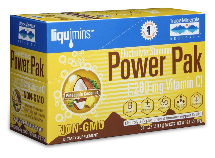 Trace Minerals Electrolyte Stamina Power Pak Non-GMO Pineapple Coconut 30 pk
