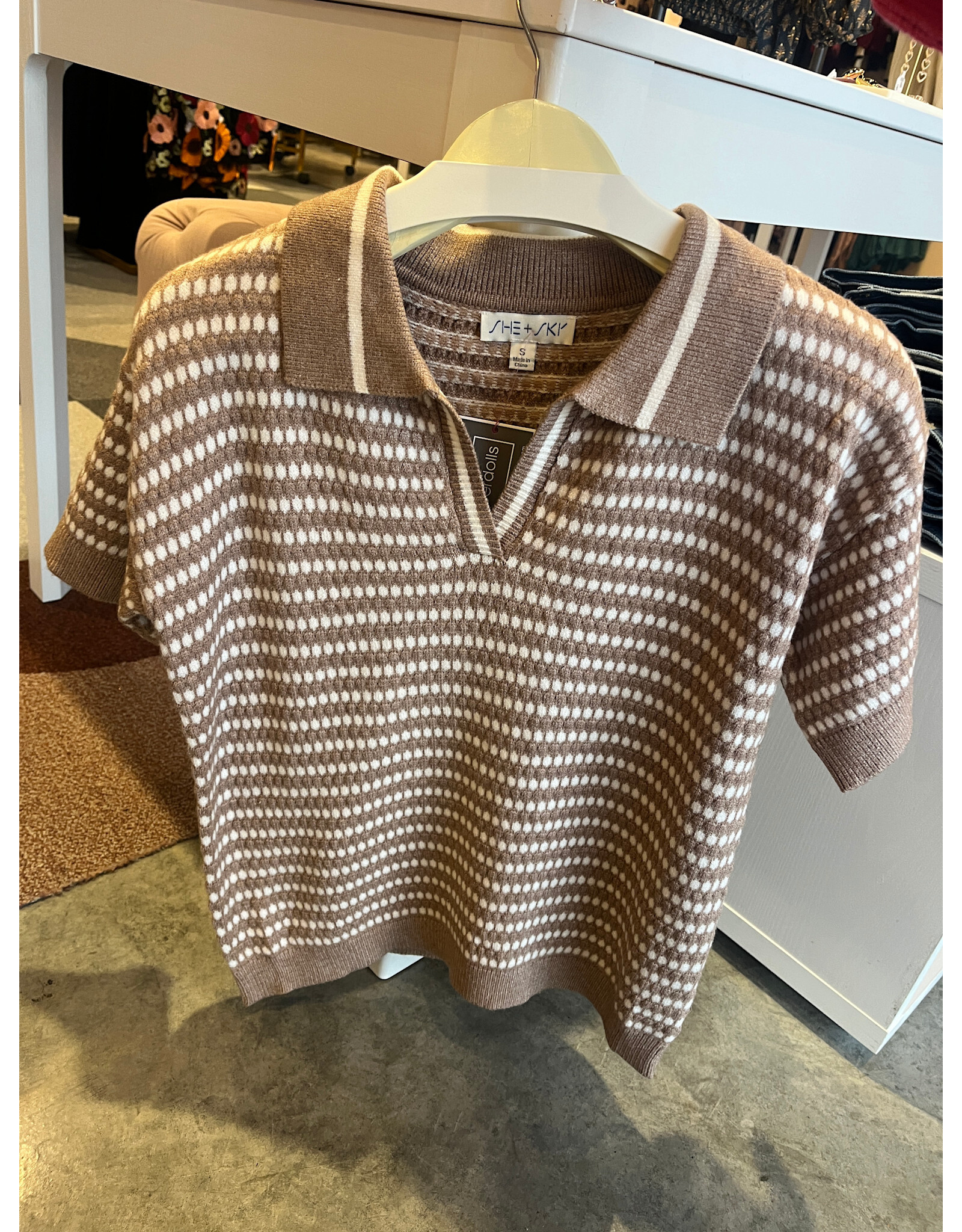 AMARYLLIS COLLARED STRIPE SWEATER