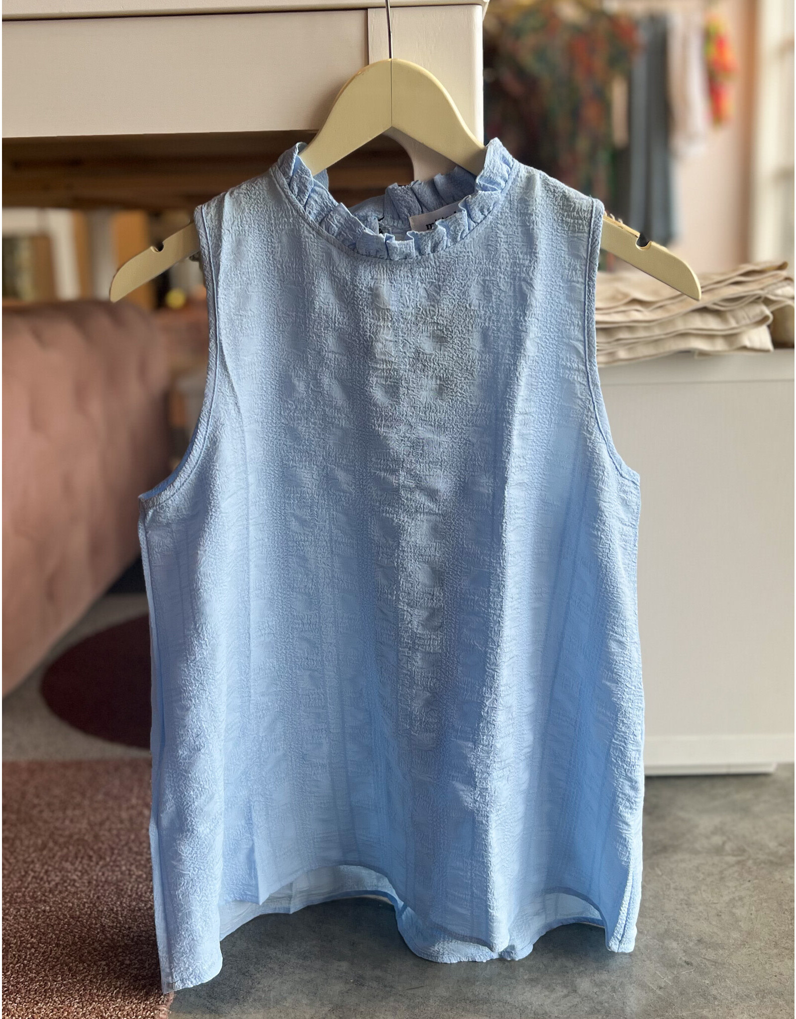 CARLOMAN RUFFLE MOCK NECK BLOUSE