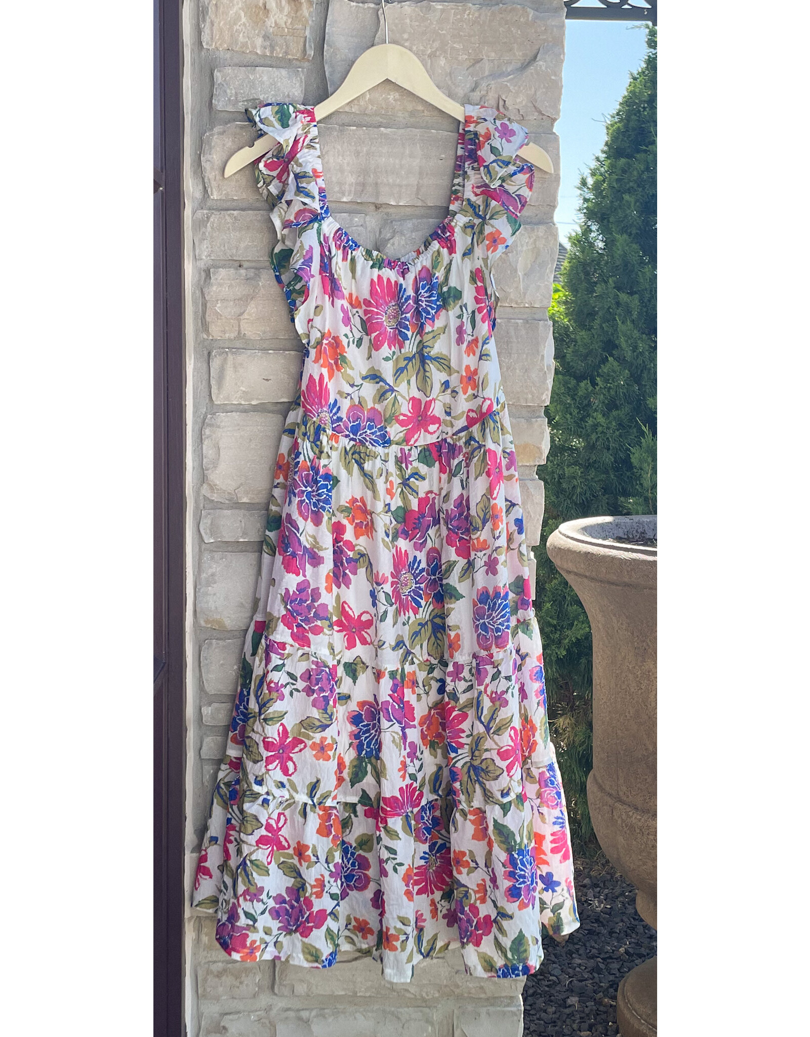 HEDY RUFFLED FLORAL MIDI DRESS