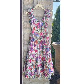 HEDY RUFFLED FLORAL MIDI DRESS