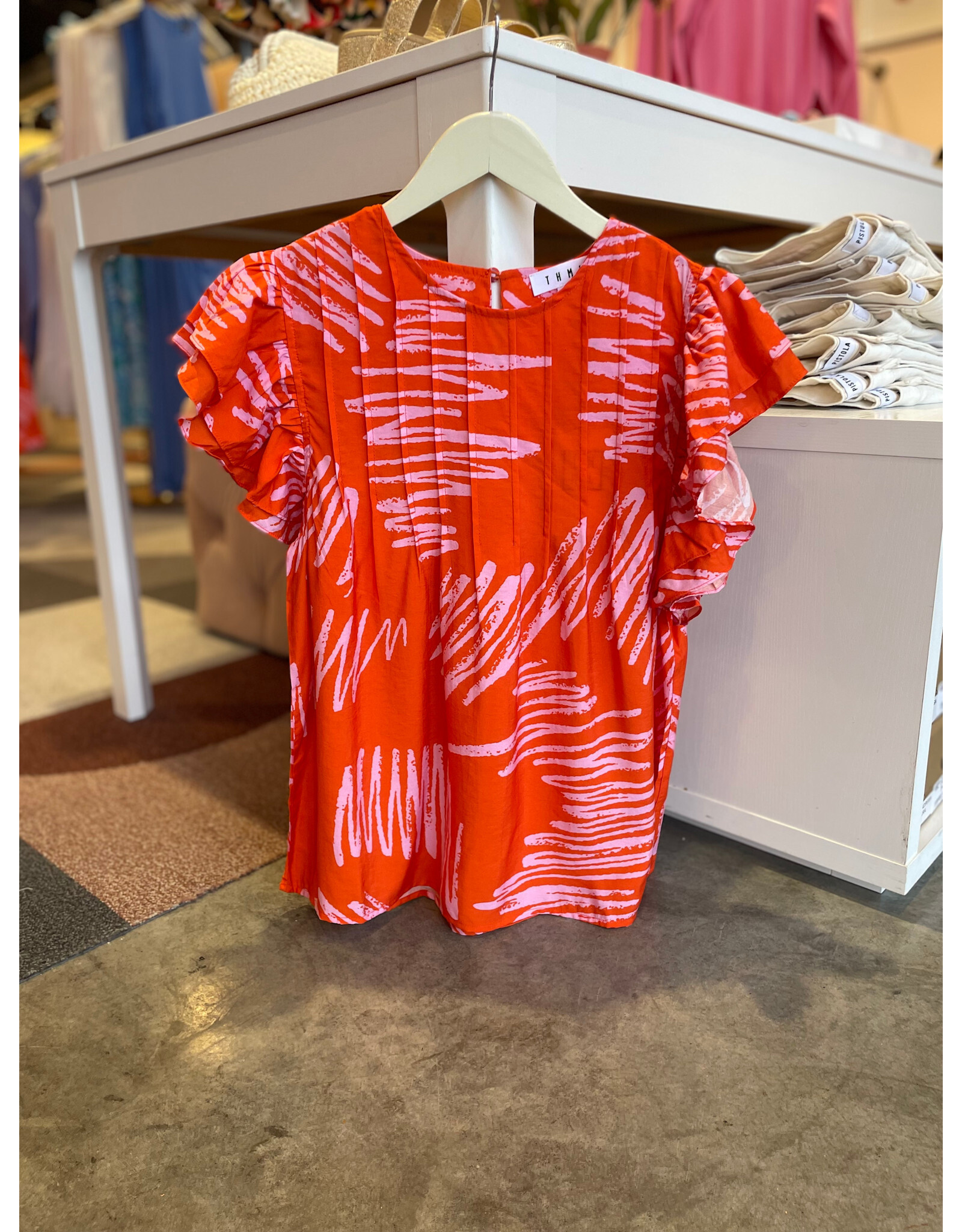 THML ALAMEDA FLUTTER SLEEVE PRINT TOP
