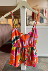 ADELHEID LEAF PRINT BABYDOLL FLARE TOP