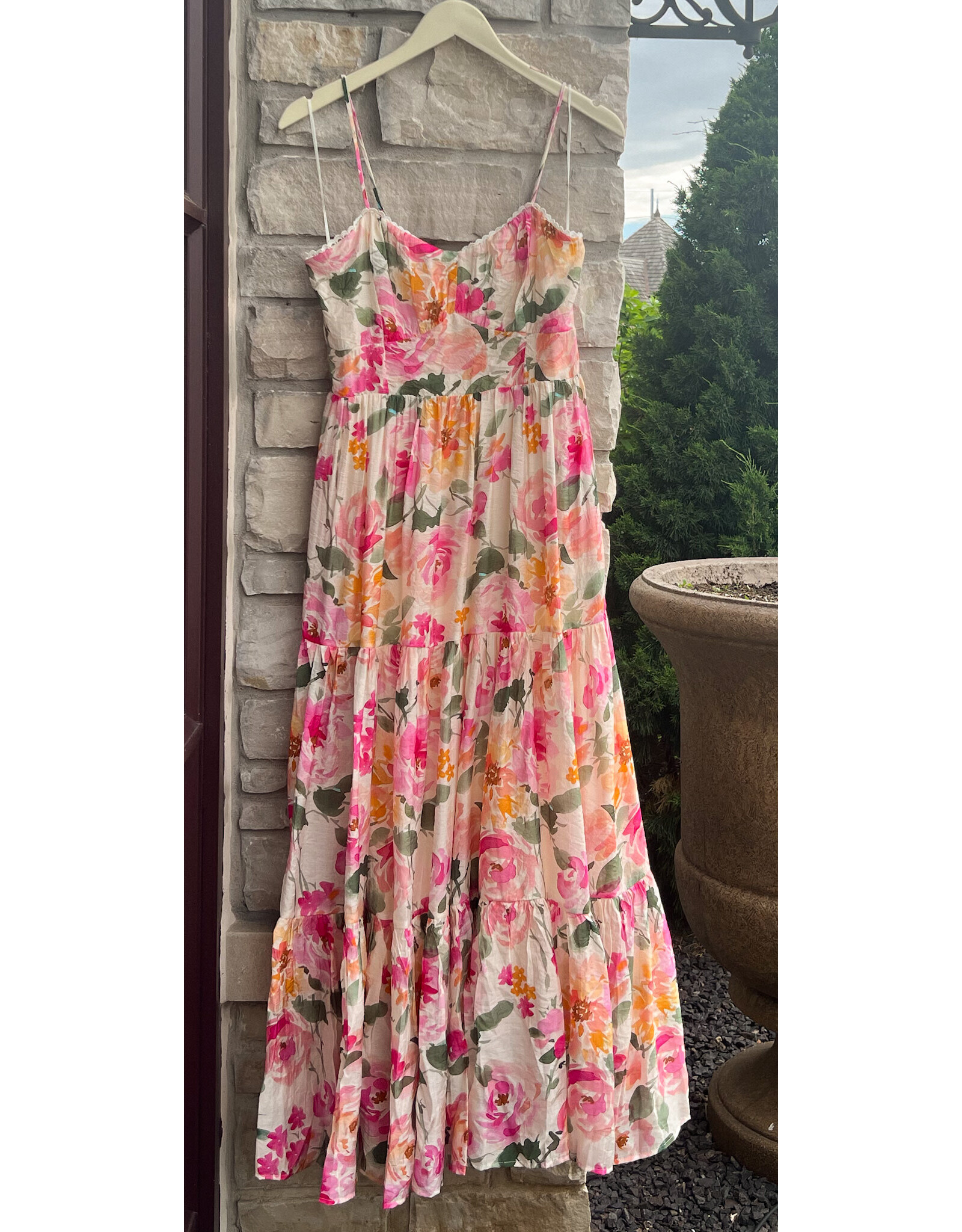 AELIYATT TIERED FLOWER LONG CAMI DRESS
