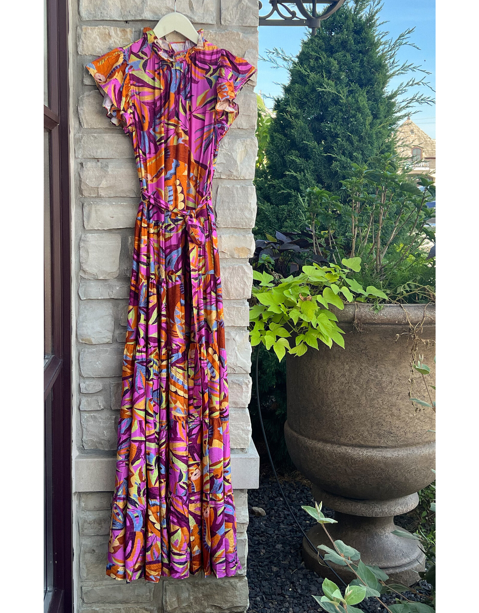 ORESTINA LEAF PRINTED MAXI DRESS
