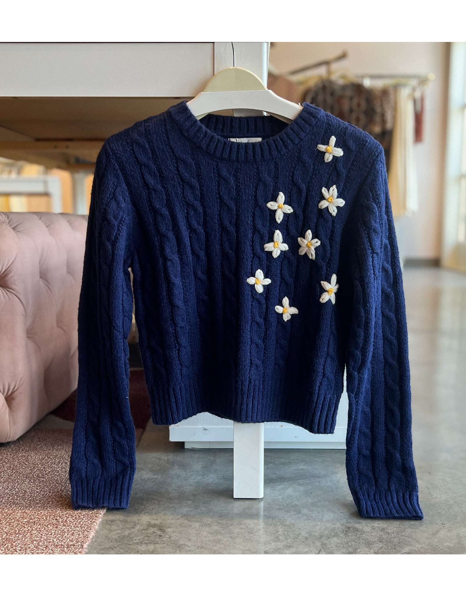 SADIE & SAGE LULU EMBROIDERED DAISY SWEATER