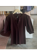 LARANYA MIX HENLEY PUFF SLV TOP